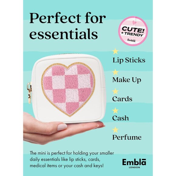 HEART Valentine Makeup Bag Travel Cosmetics Pouch and Toiletry Bag, Nylon Zipper - Picture 5 of 6